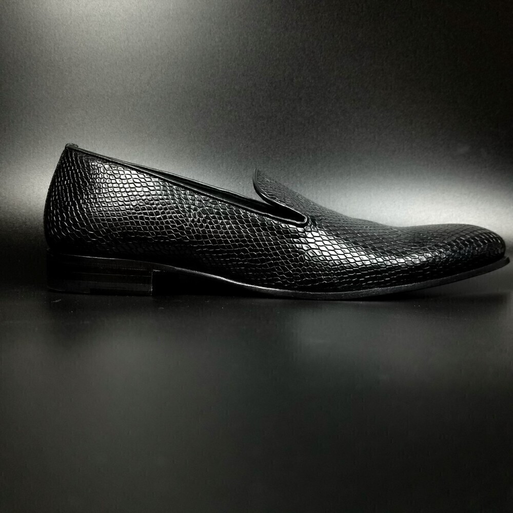 New Mezlan Venetian Snake Leather Slip On Loafers Dress Shoe 12 Black Old Money